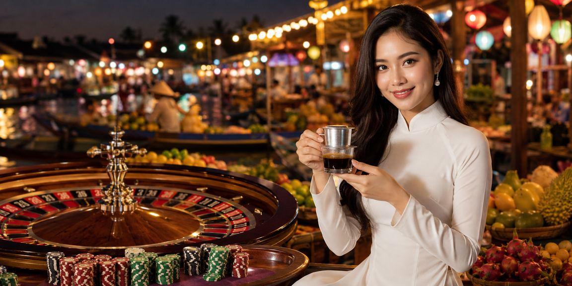 Trò chơi roulette tại khu vực sông Mekong với trang phục áo dài